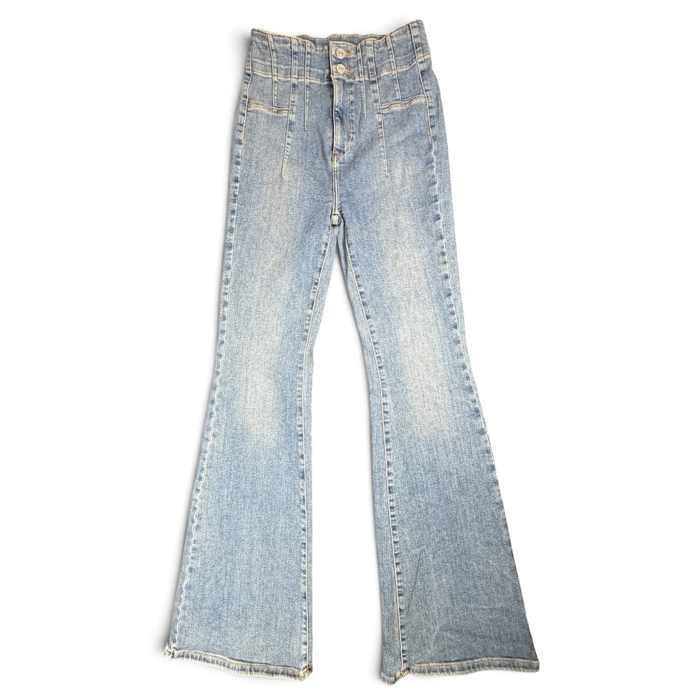 We The Free High Rise Flare Jeans Light Wash Blue Denim Size 28 - 32 in inseam
